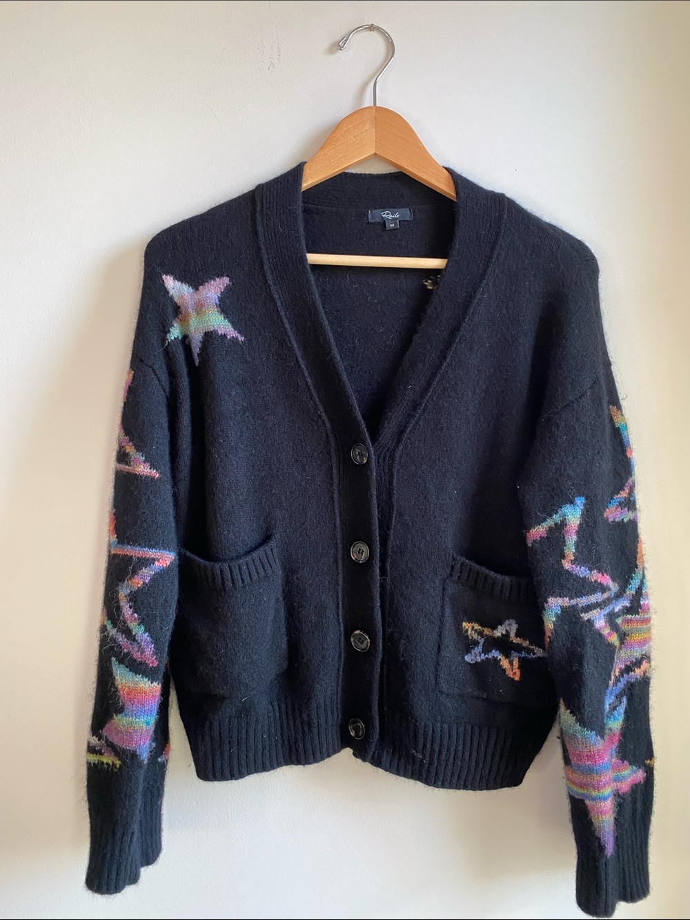 Rails Wool & Cashmere Rainbow Stars Black Cardigan